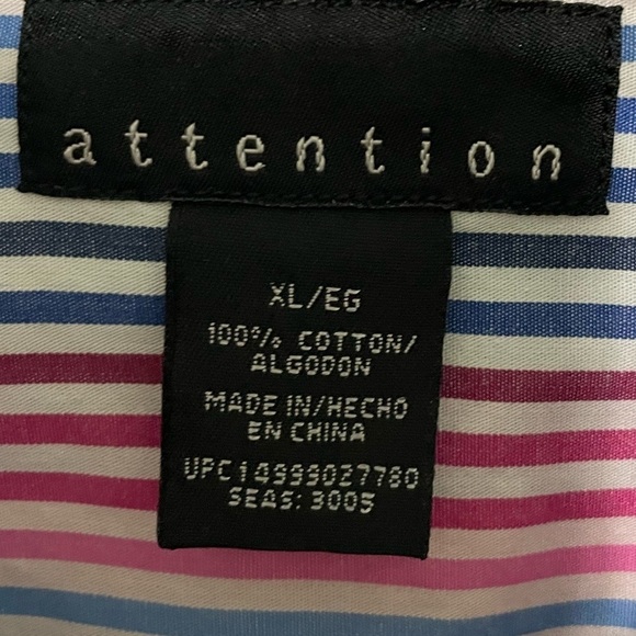 Mens attention brand stripped button down shirt with one pocket size XL - Picture 8 of 8